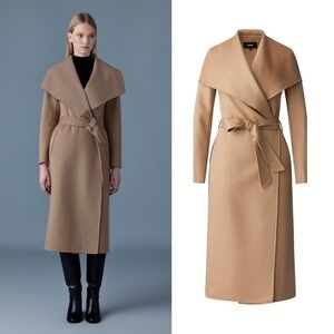 NWT Mackage Mai Lightweight Wrap Wool Coat in Light Camel $1,090 - Size Small